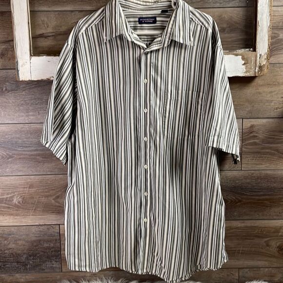 Roundtree & York Womens Collared Striped Dress Shirt, 2XLT, Black, White Tan - Picture 1 of 6